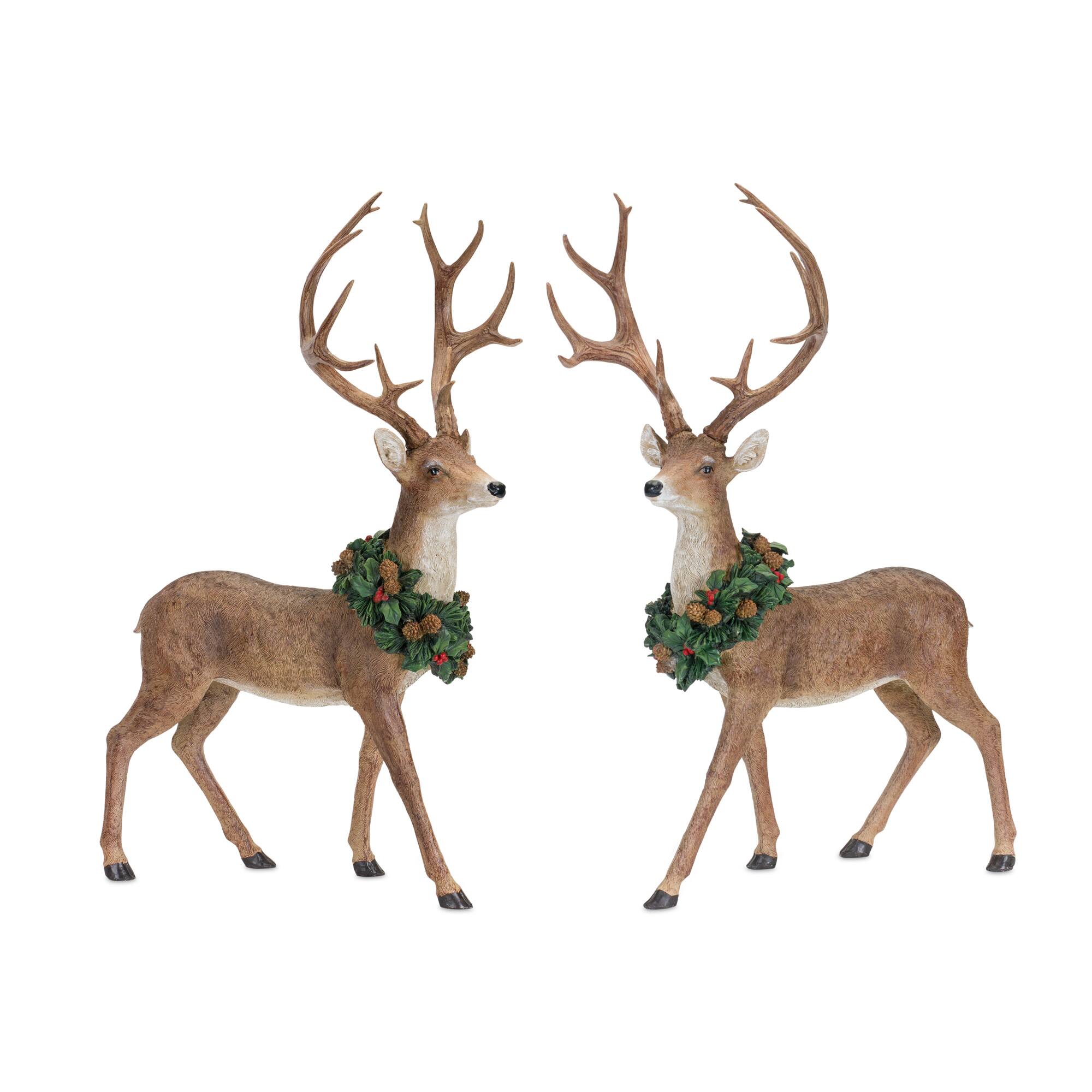 Deer with Wreath Figurine Set, 28" & 28.5"